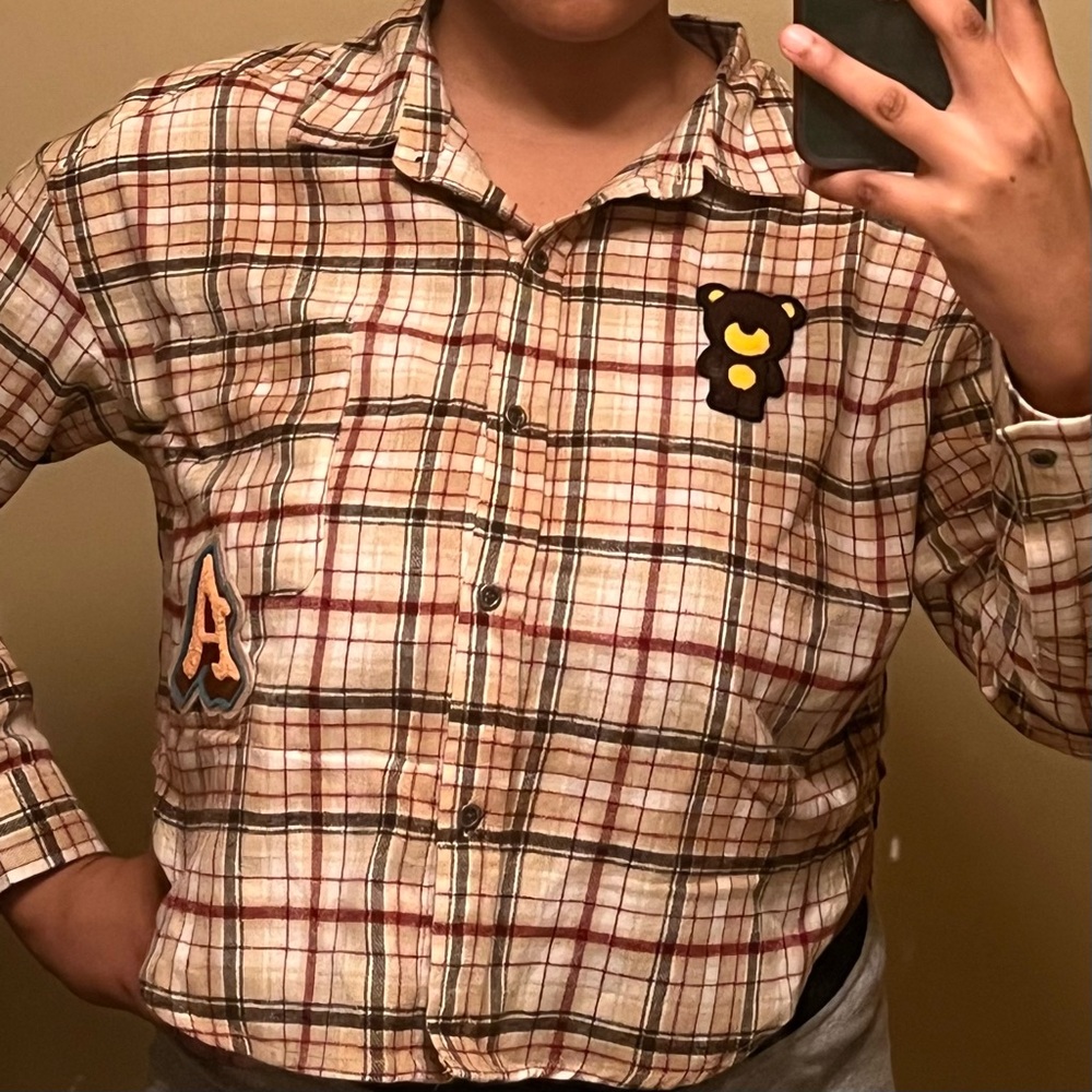 Embroidered Bear Cropped Flannel